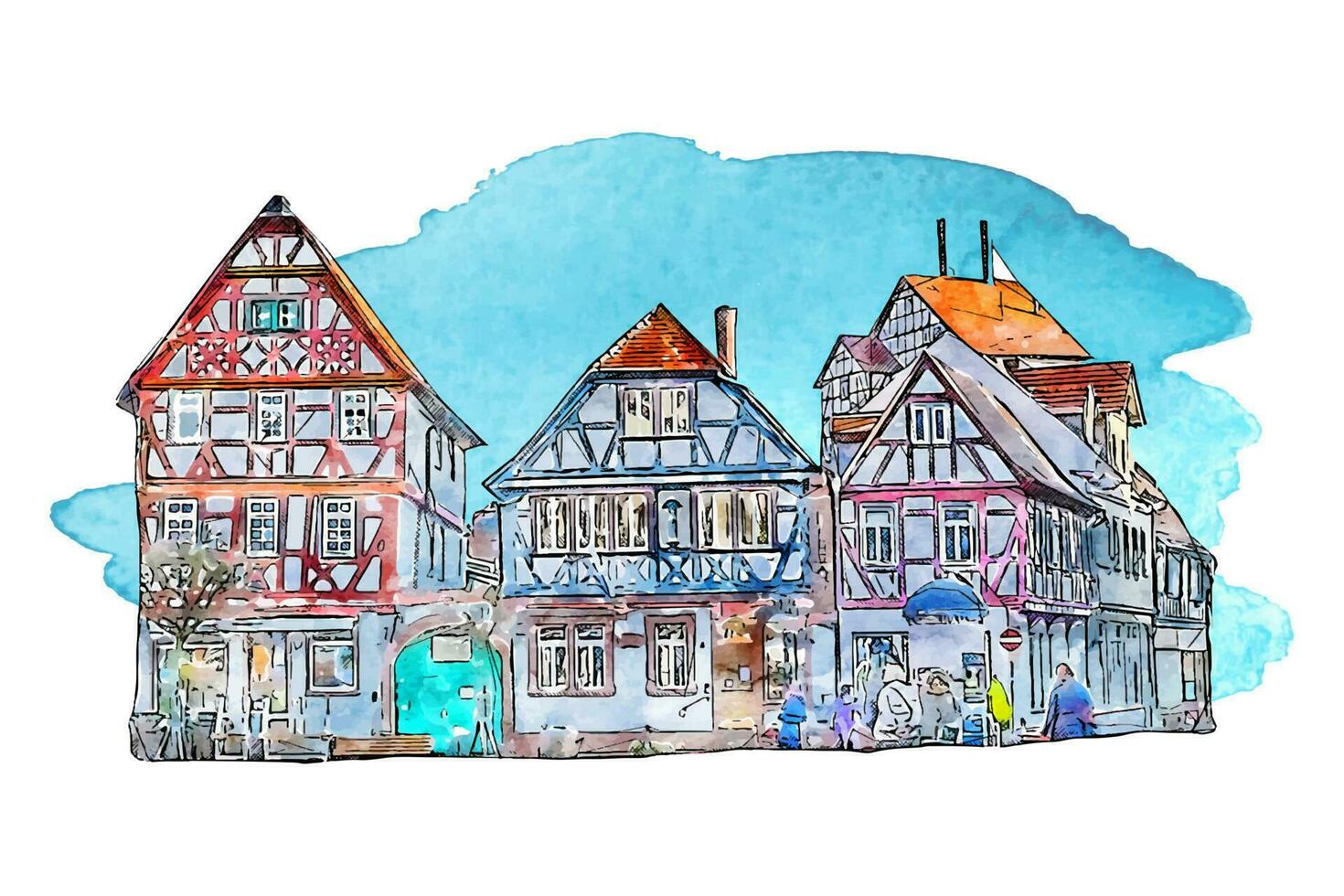 die Architektur Deutschland Aquarell Hand gezeichnet Illustration isoliert auf Weiß Hintergrund vektor