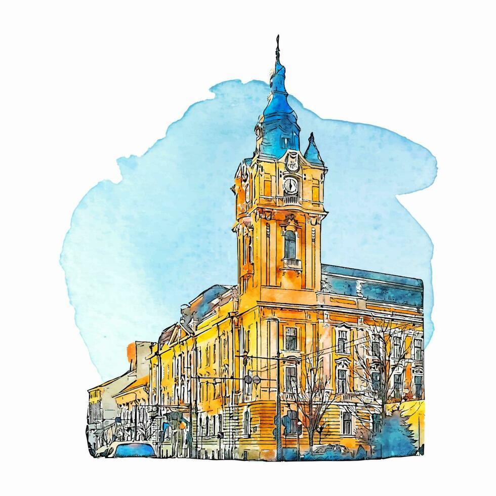 die Architektur Napoka Rumänien Aquarell Hand gezeichnet Illustration isoliert auf Weiß Hintergrund vektor