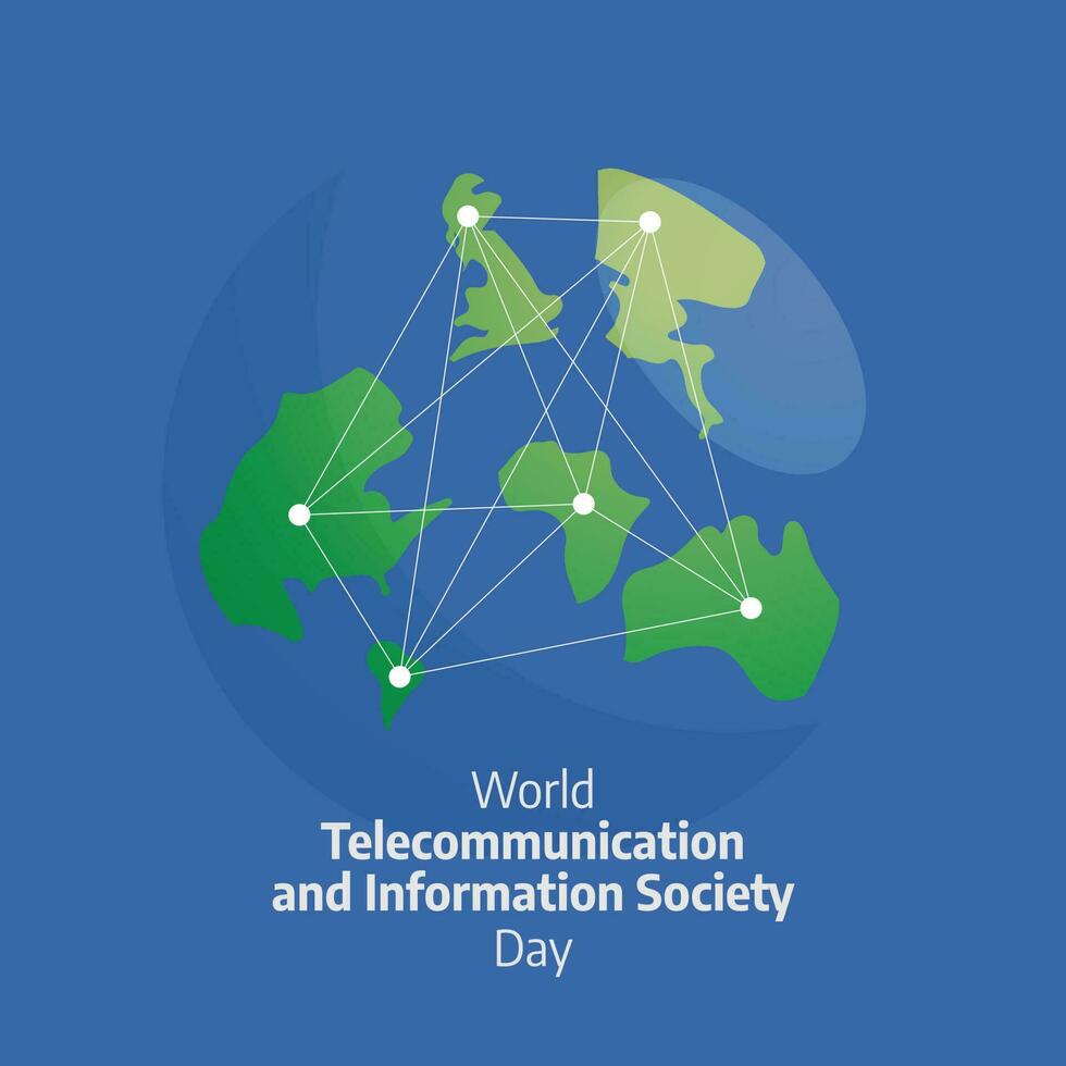 värld telekommunikation och information samhälle dag design mall för firande. satellit vektor design. klot vektor illustration. telekommunikation och information design begrepp. platt design.