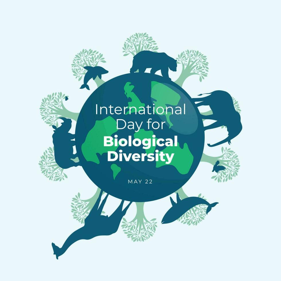 internationell dag för biologisk mångfald design mall för firande. djur och växter vektor illustration. biologiska mångfalden vektor design. platt djur och växter vektor illustartion.