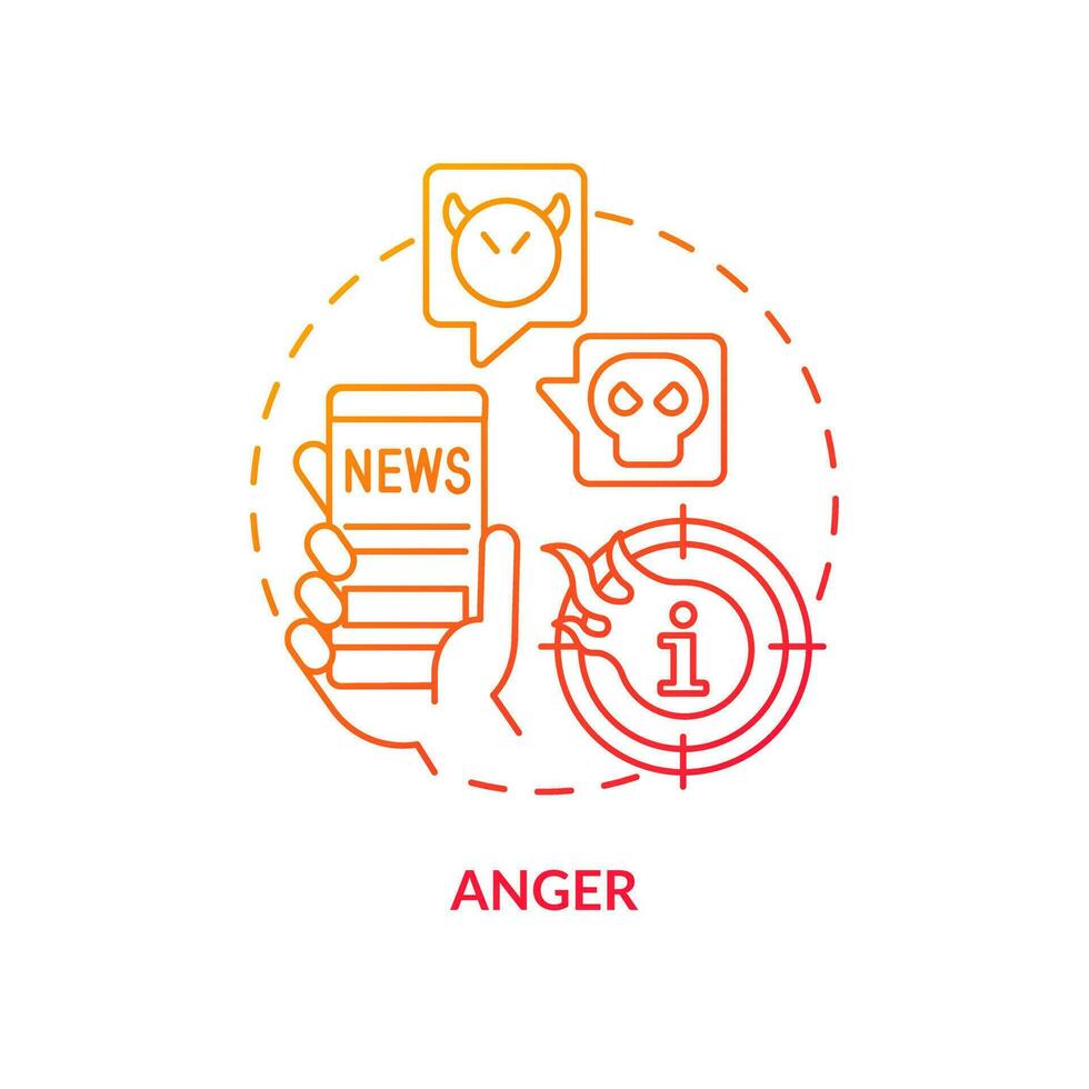 Zorn rot Gradient Konzept Symbol. Infoxikation Ausgabe. Medien Ermüdung. absorbieren auch viel Information abstrakt Idee dünn Linie Illustration. isoliert Gliederung Zeichnung vektor