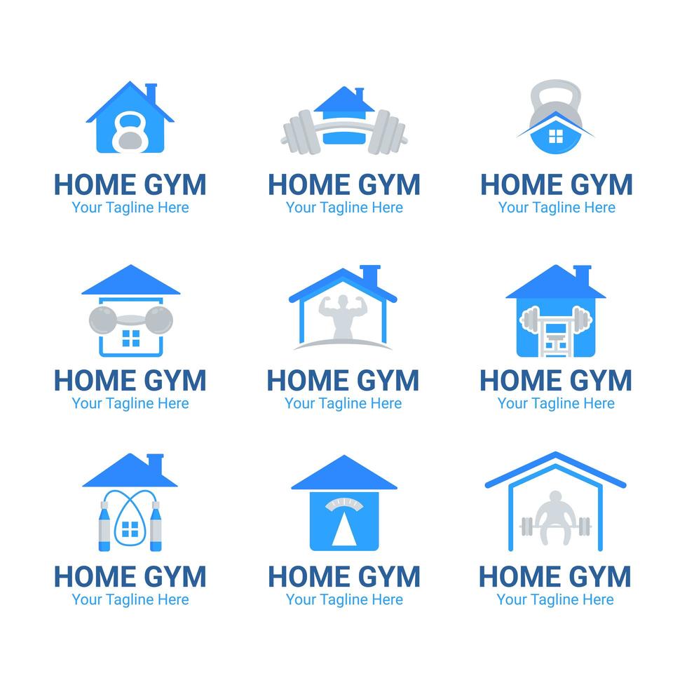 uppsättning hem gym logotyp vektor