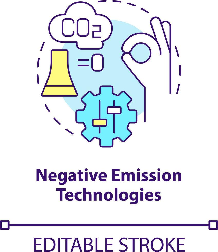 Negativ Emission Technologien Konzept Symbol. global Netz Null Tor abstrakt Idee dünn Linie Illustration. isoliert Gliederung Zeichnung. editierbar Schlaganfall vektor