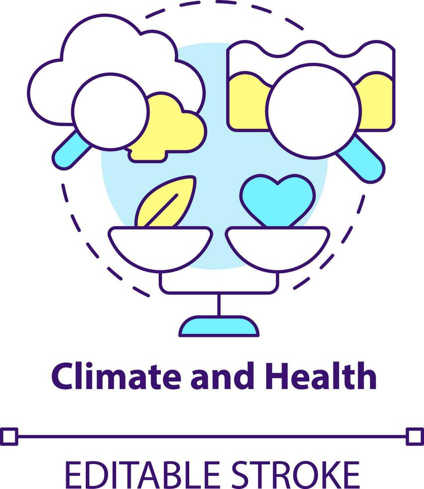 Klima und Gesundheit Konzept Symbol. Verschmutzung Einschlag auf Wohlbefinden. global Netz Null Tor abstrakt Idee dünn Linie Illustration. isoliert Gliederung Zeichnung. editierbar Schlaganfall vektor