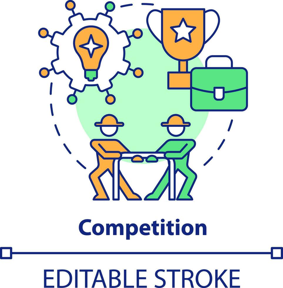 Wettbewerb Konzept Symbol. Entwicklung Motivation. breiter Landwirtschaft Geschäft Umgebung abstrakt Idee dünn Linie Illustration. isoliert Gliederung Zeichnung. editierbar Schlaganfall vektor