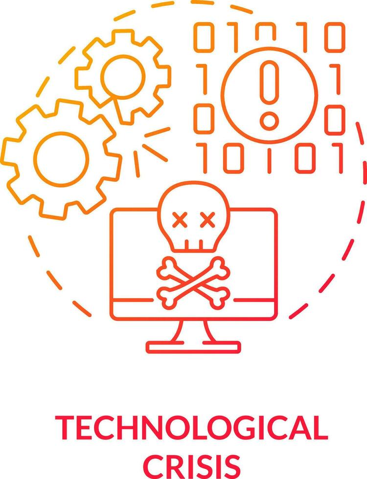 teknologisk kris röd lutning begrepp ikon. digital systemet fel och bryta ner. typ av kris abstrakt aning tunn linje illustration. isolerat översikt teckning vektor