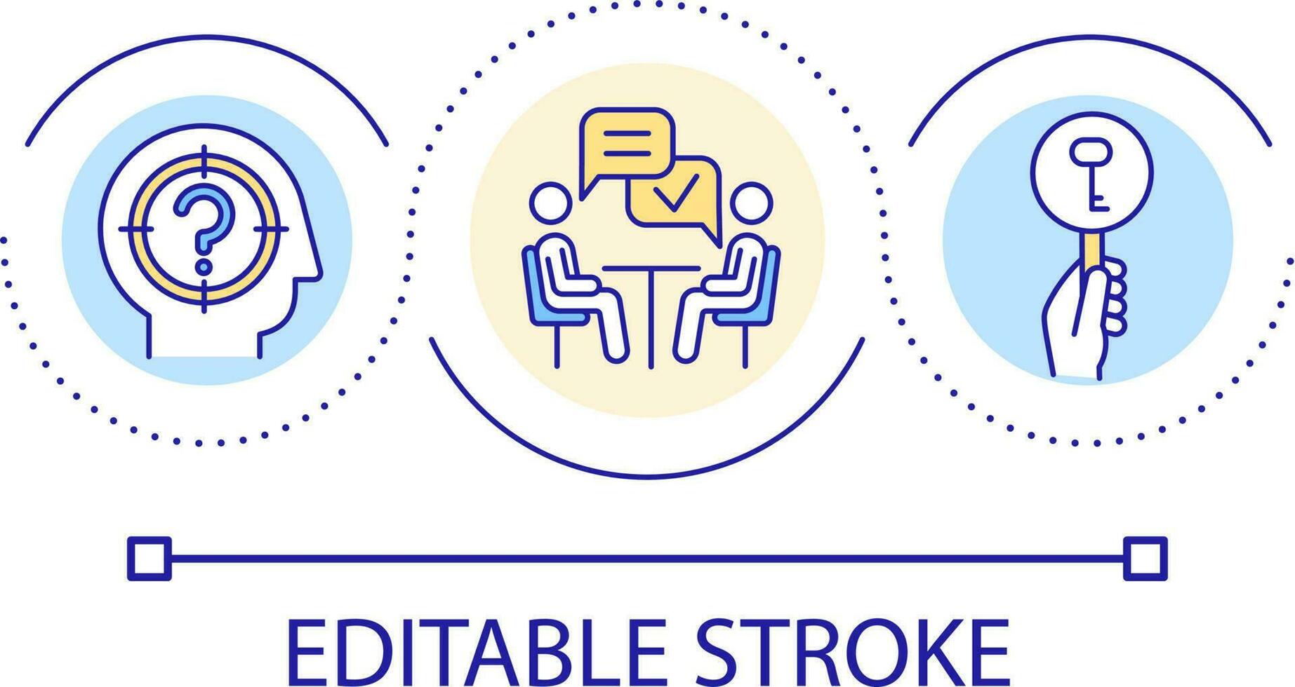 dialog slinga begrepp ikon. få information. fokus på ämne. pedagogisk konversation. nyckel information abstrakt aning tunn linje illustration. isolerat översikt teckning. redigerbar stroke vektor