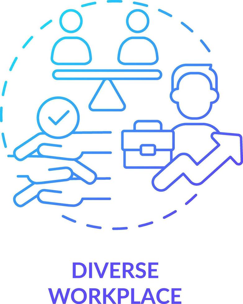 olika arbetsplats blå lutning begrepp ikon. likvärdig sysselsättning möjlighet. mångfald arbetskraft abstrakt aning tunn linje illustration. isolerat översikt teckning vektor
