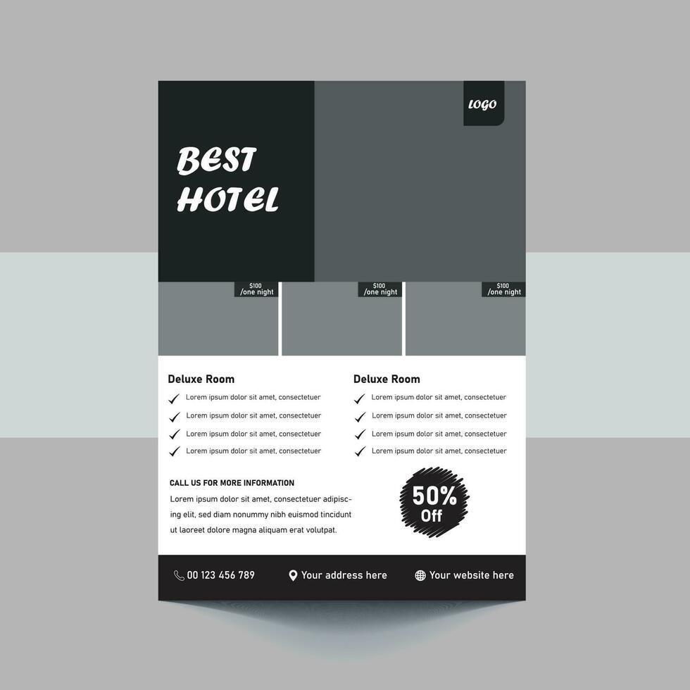 bestes Hotelservice-Flyer-Vorlagendesign. Goldenes Hotel-Flyer-Plakat-Design. Cover, Poster, A4-Format, Broschüre, Flyer, druckfertig vektor