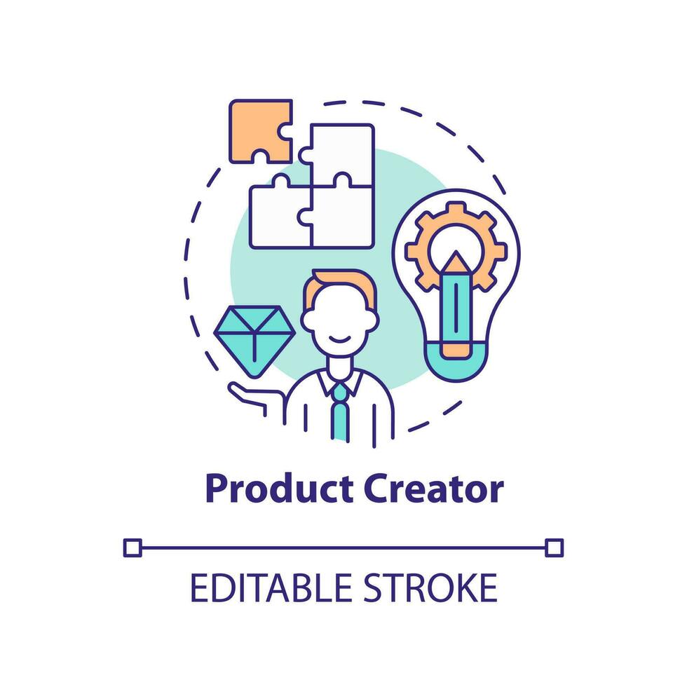 produkt skapare begrepp ikon. varor tillverkare. fest i dotterbolag marknadsföring abstrakt aning tunn linje illustration. isolerat översikt teckning. redigerbar stroke vektor