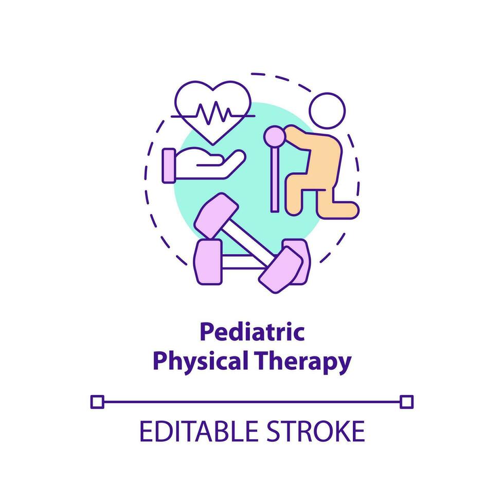 pediatrisk fysisk terapi begrepp ikon. Hem hälsa vård för unge abstrakt aning tunn linje illustration. isolerat översikt teckning. redigerbar stroke vektor