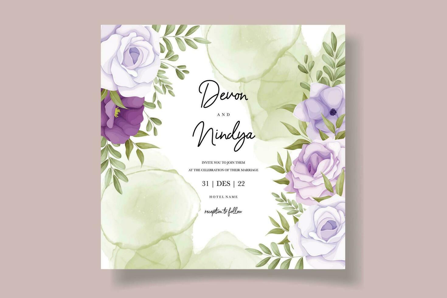 elegant Hochzeit Einladung Karte mit lila Blumen vektor