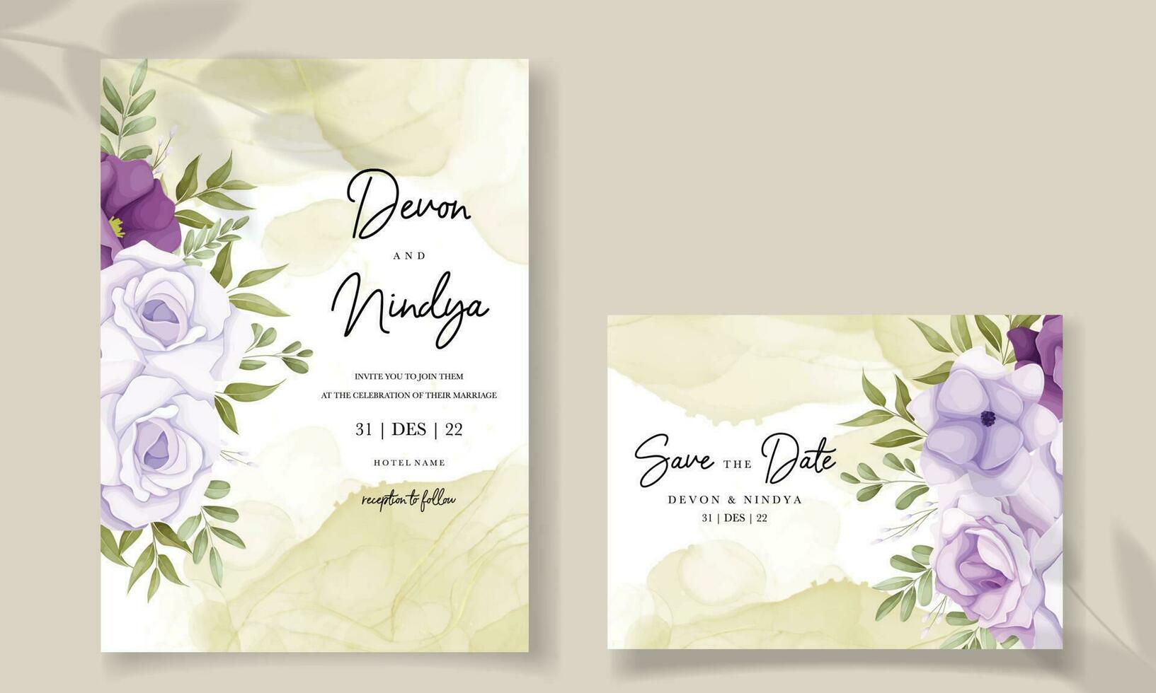 elegant bröllop inbjudan kort med mjuk blomma vektor