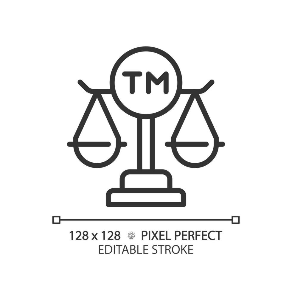 intellektuell Eigentum Gesetz Pixel perfekt linear Symbol. schützen Autor Rechte. Handel Kennzeichen legal Anmeldung. dünn Linie Illustration. Kontur Symbol. Vektor Gliederung Zeichnung. editierbar Schlaganfall