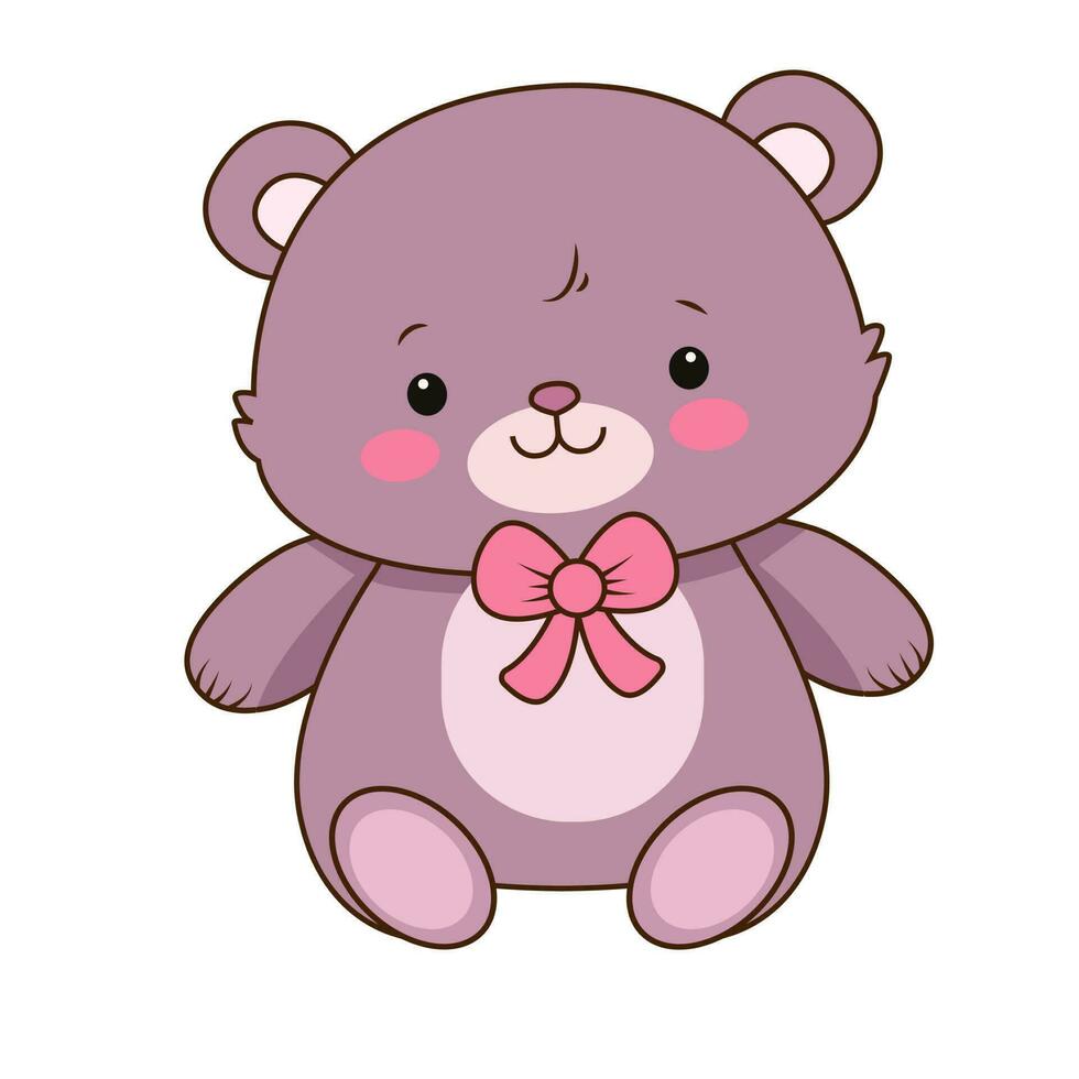 Vektor Teddy Bär mit Rosa Wangen Symbol. Vektor wenig Bär mit ein Rosa Bogen Symbol.