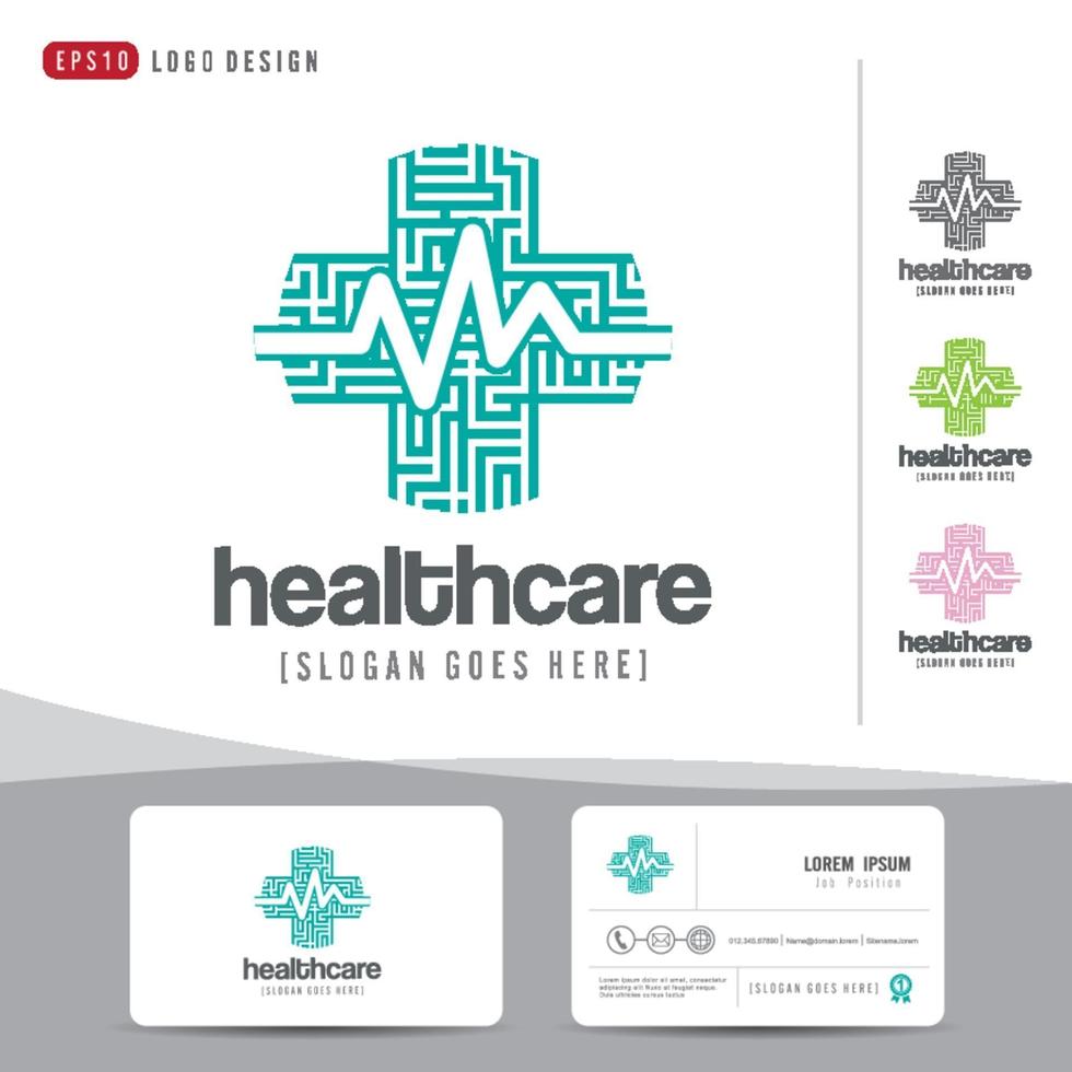 Logo Design medizinische Gesundheitsversorgung oder Krankenhaus und Visitenkarte Vorlage, sauberes und modernes Muster vektor