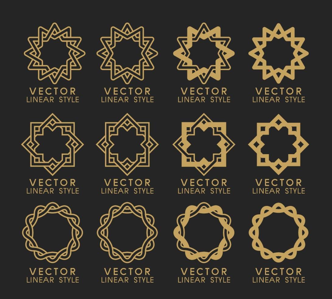 Vektorsatz von linearen Designelementen, Logo-Design-Vorlagen und Mono-Line-Abzeichen für die Verpackung vektor
