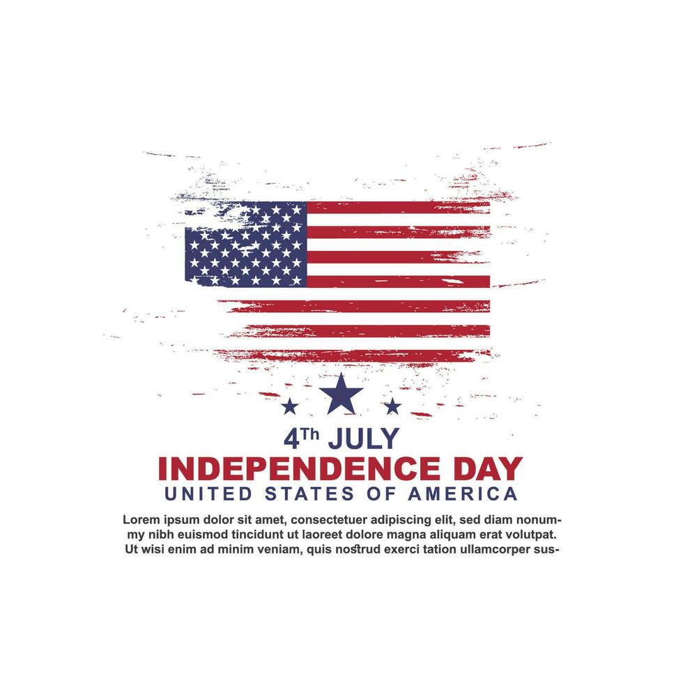 Lycklig amerikan oberoende dag på 4:e av juli hälsning design illustration med flagga grov borsta stroke textur vektor