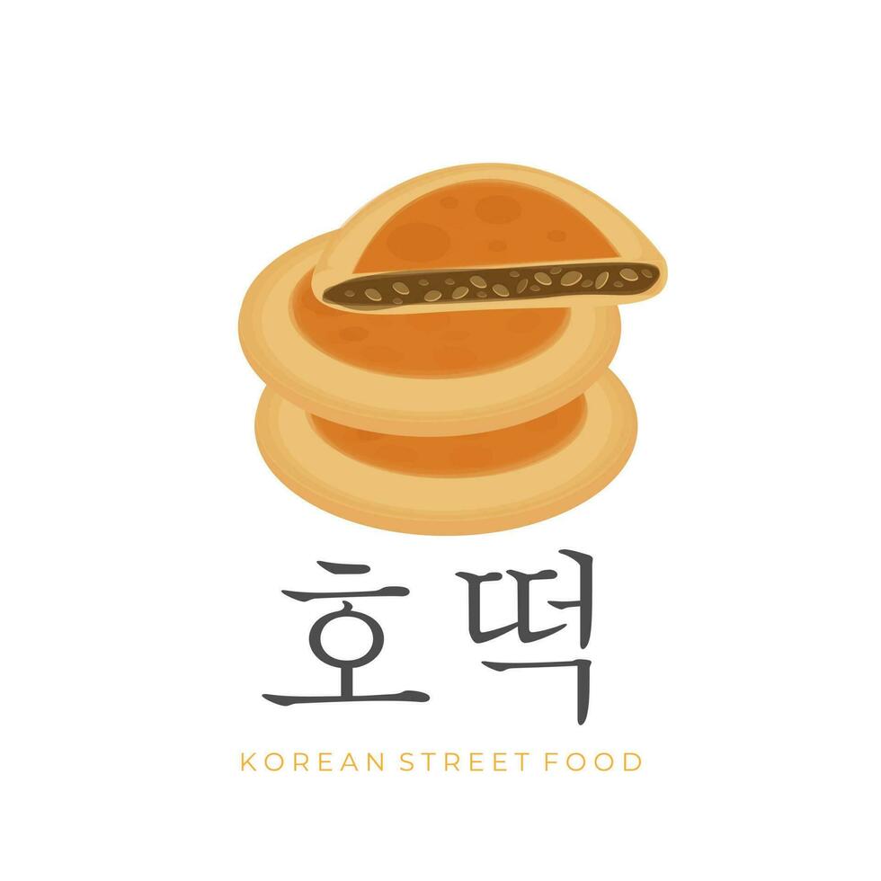 traditionell koreanska gata mat hotteok illustration logotyp med böna klistra fyllning vektor