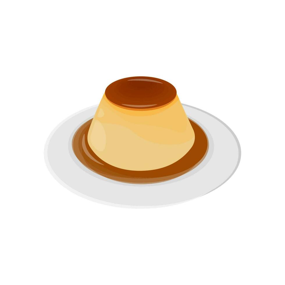 purin japansk tjock vaniljsås pudding vektor illustration logotyp på en tallrik