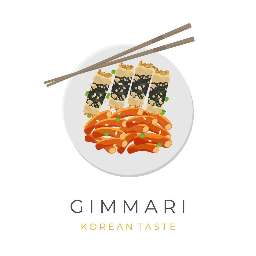 illustration logotyp av gimmari kimmari koreanska mellanmål eras med tteokbokki vektor