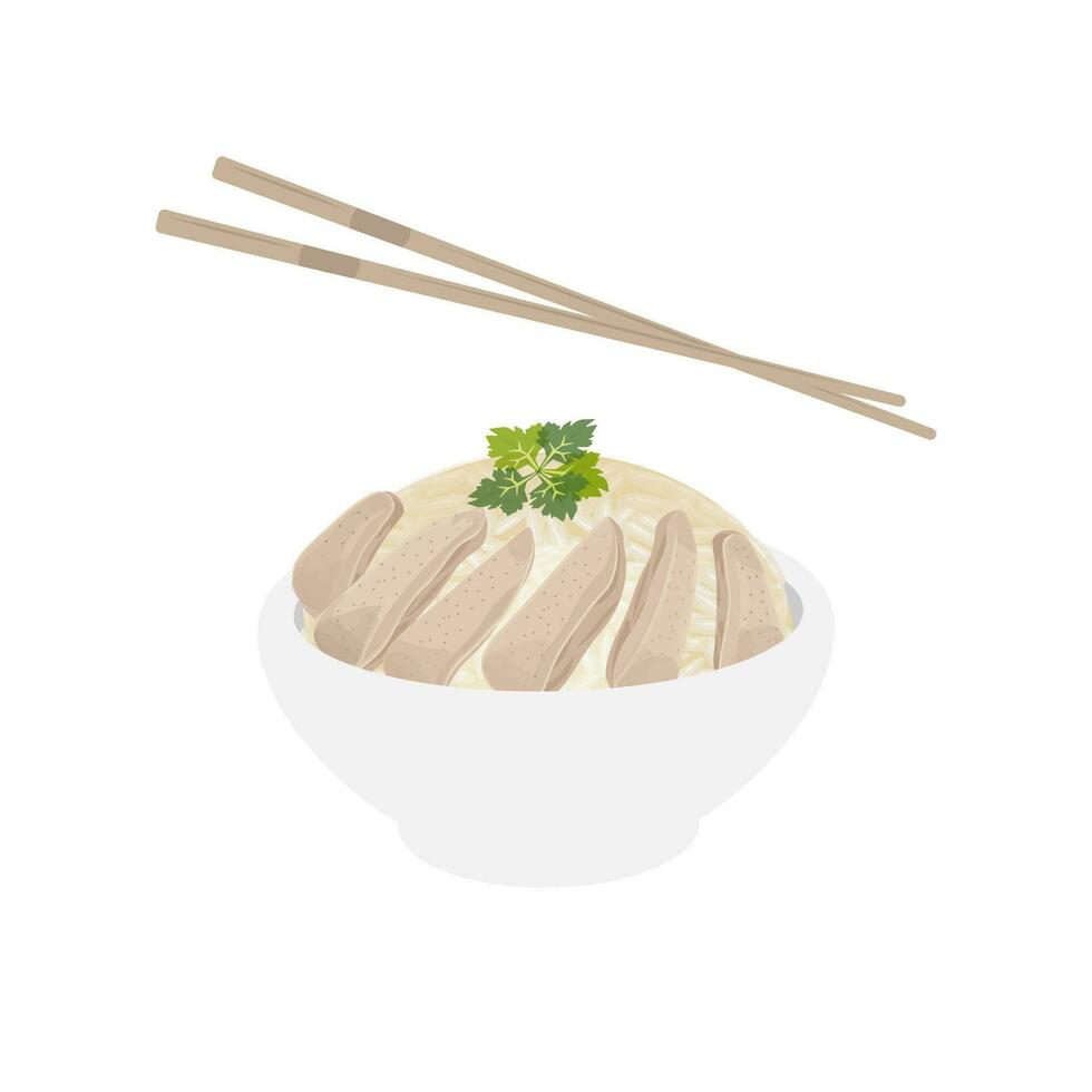 hainanese Hähnchen Reis Vektor Illustration Logo gegessen mit Essstäbchen