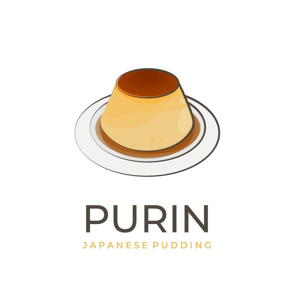 purin japansk tjock vaniljsås pudding enkel tecknad serie illustration vektor