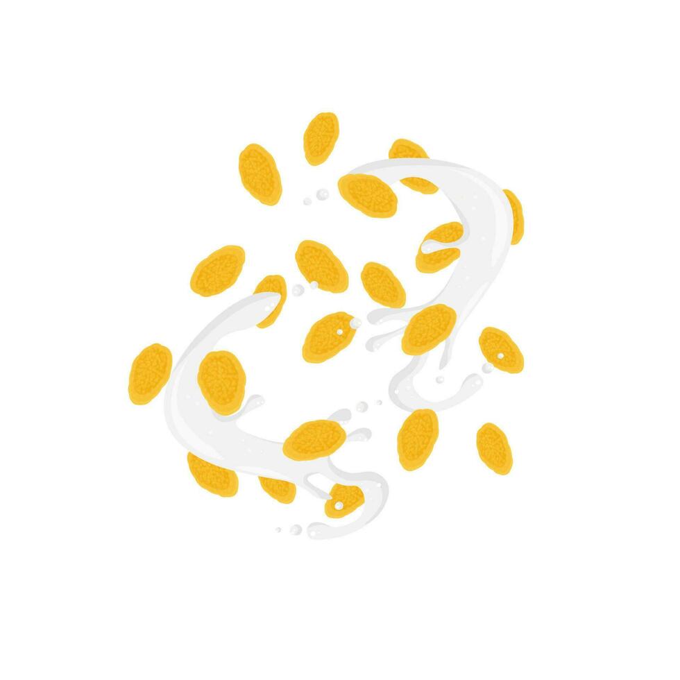Mais Flocken Müsli Illustration Logo mit Milch Spritzen vektor