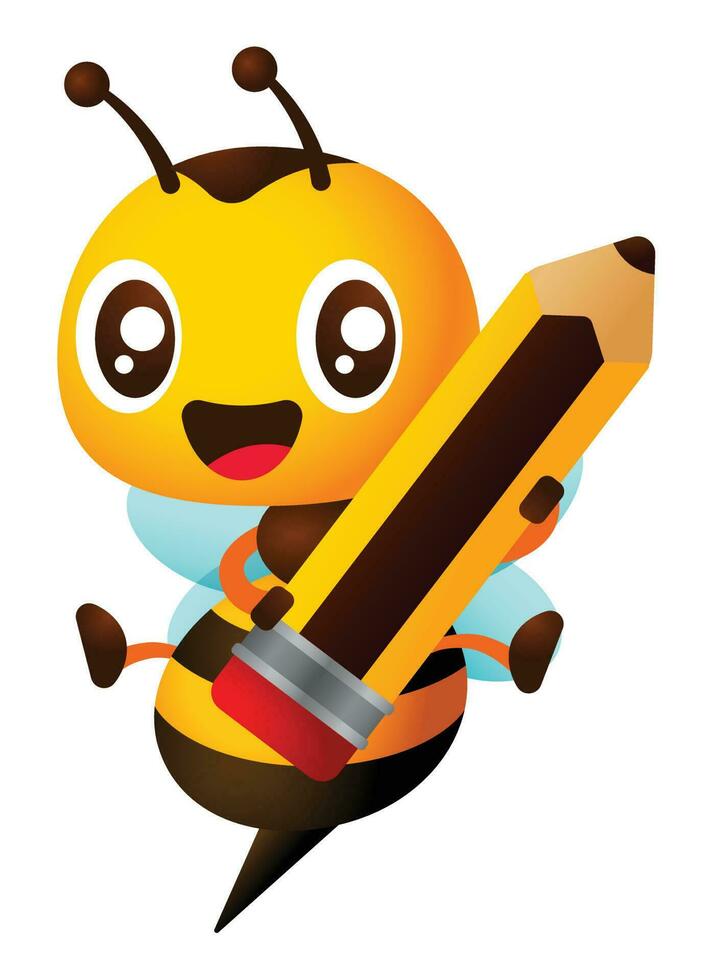 söt honung bi tecknad serie innehav en stor penna för utbildning tillbaka till skola tema vektor karaktär