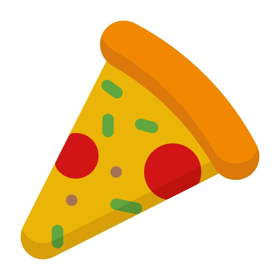 Pizza Scheibe Symbol. Pizza Scheibe mit Peperoni eben Symbol. Pizzeria Essen unterzeichnen. schnell Essen Symbol. Vektor Illustration