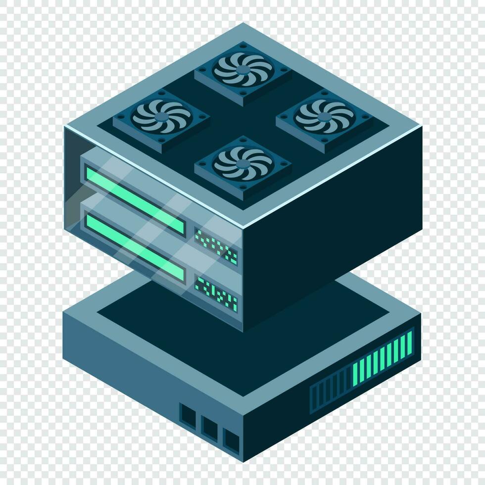 isometrisch futuristisch Server. isometrisch Datenbank oder Daten Center. abstrakt Blockchain. Computer Lagerung. Wolke Lagerung. Vektor Illustration