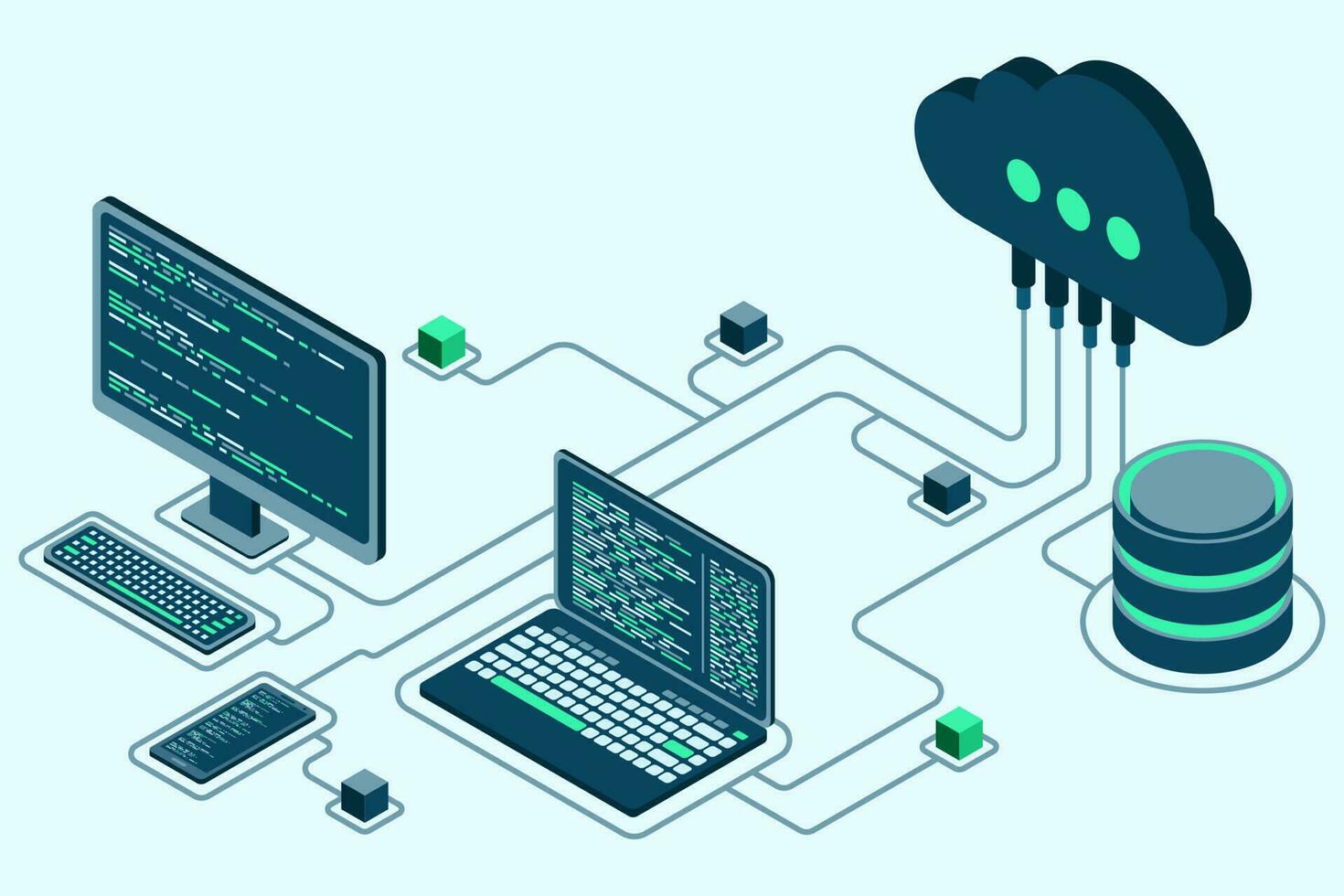 Cloud-Technologie-Computing-Konzept. moderne Cloud-Technologie. isometrisches konzept des rechenzentrums. isometrische cloud-technologie mit rechenzentrum. Webhosting-Konzept. Vektor-Illustration vektor