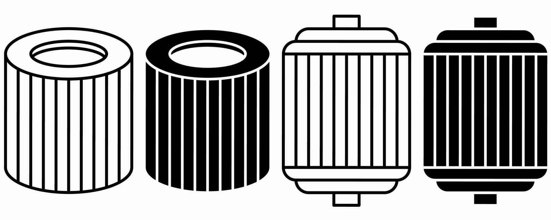 Gliederung Silhouette Auto Öl Filter Symbol einstellen isoliert auf Weiß Hintergrund vektor