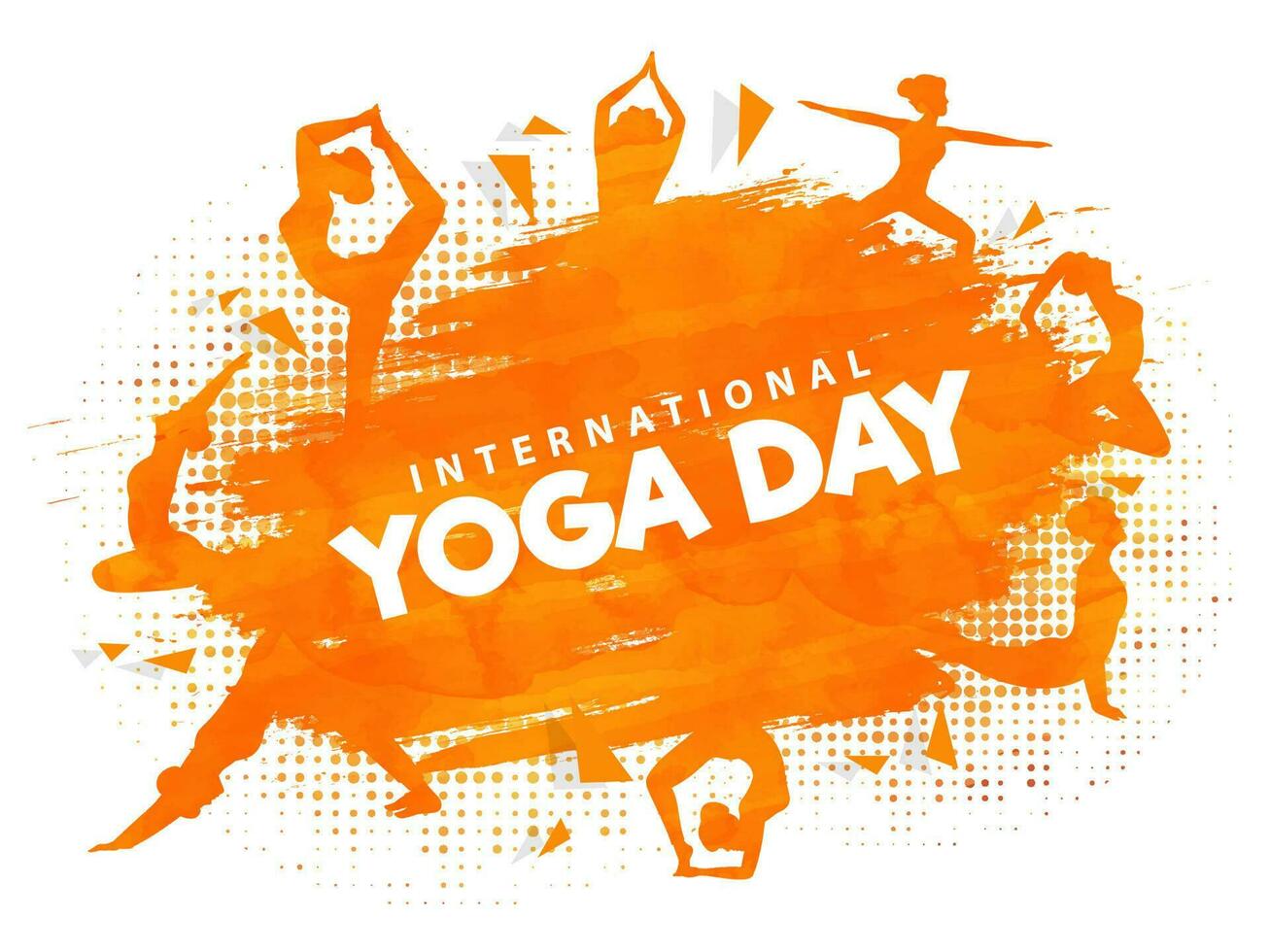 abstrakt Orange Farbe Hintergrund mit Silhouette von Frauen im anders Yoga Pose zum International Yoga Tag Header oder Banner Design. vektor