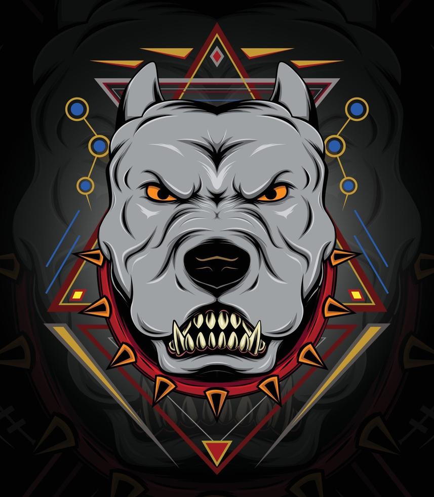 Bulldogge Emblem Design-Vorlage. Bulldogge im Stachelkragen auf schwarzem Grunge-Hintergrund. vektor