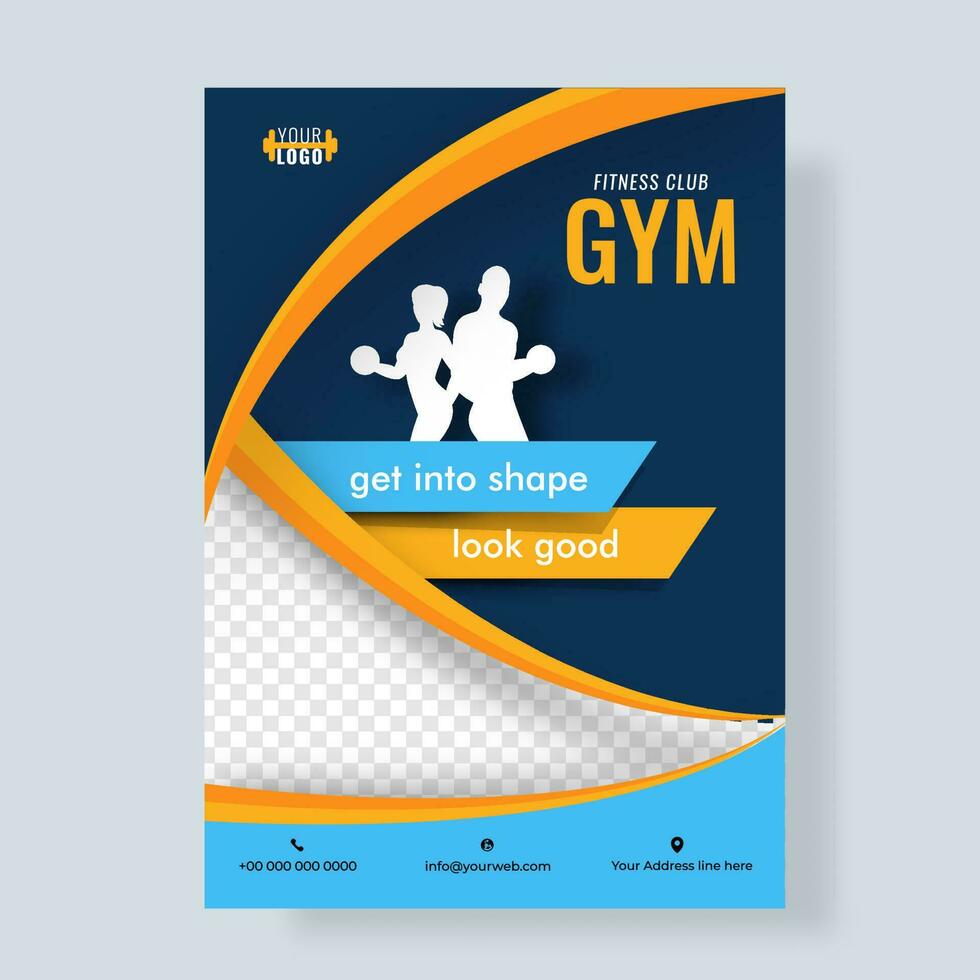 Fitness Flyer oder Poster Design mit Silhouette von Mann und Frau zum Werbung Design. vektor