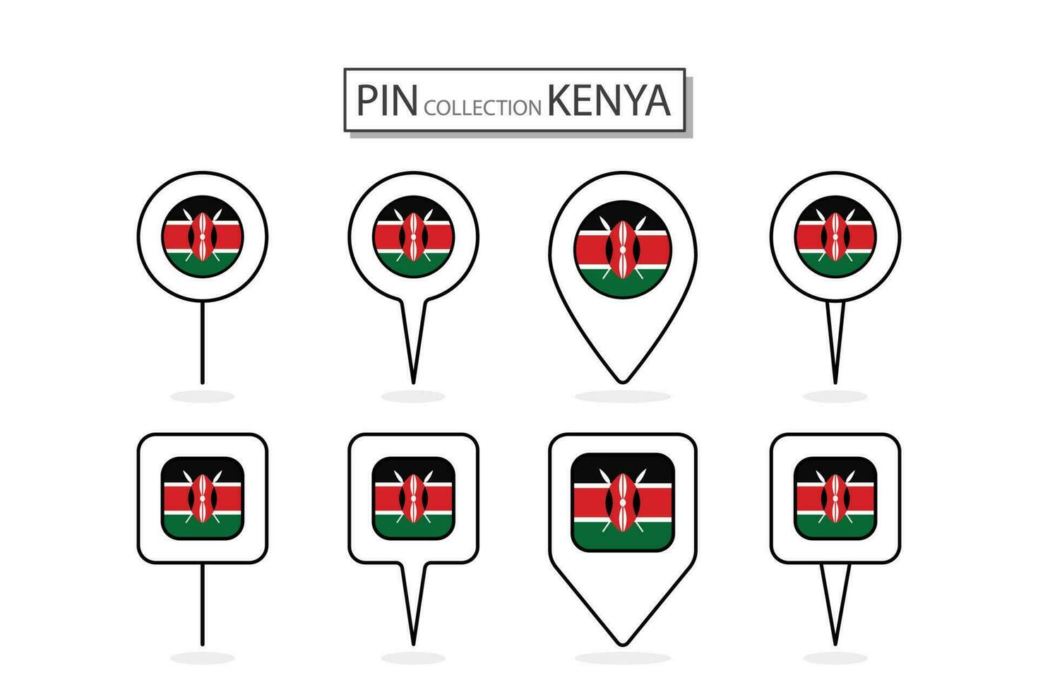 uppsättning av platt stift kenya flagga ikon i olika former platt stift ikon illustration design. vektor