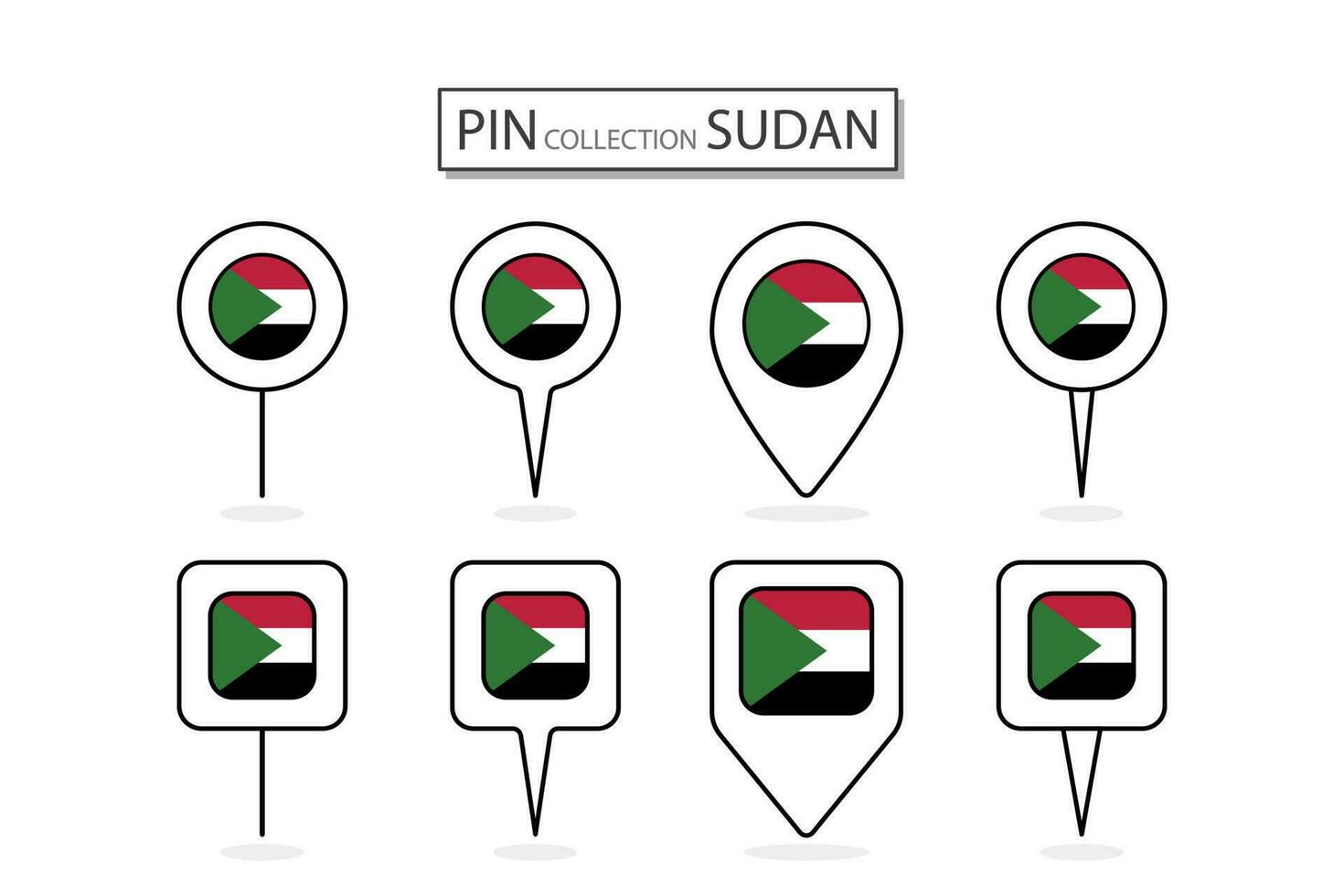 uppsättning av platt stift sudan flagga ikon i olika former platt stift ikon illustration design. vektor