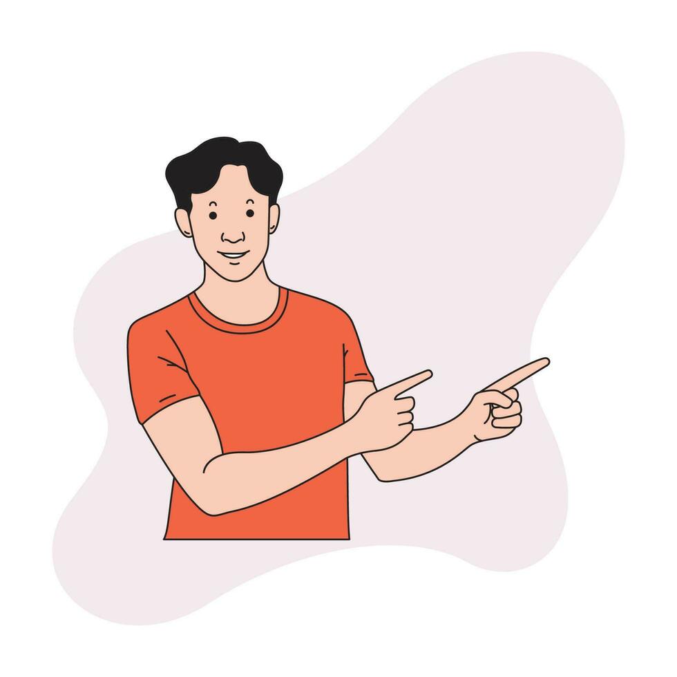 en man med en gest av både händer och två pekfingrar pekande på något vektor