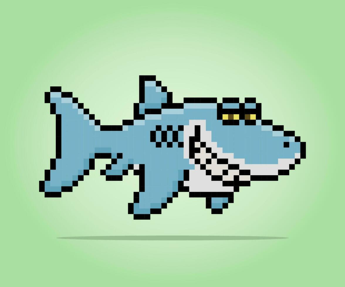 8-Bit-Pixel von Hai. Tier für Asset-Spiele und Kreuzstichmuster in Vektorgrafiken. vektor