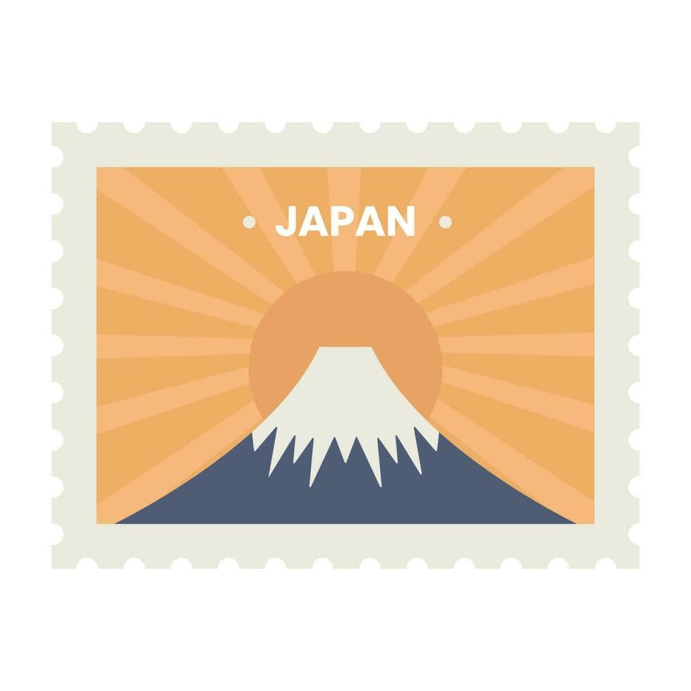 isolerat vulkan mot Sol strålar orange bakgrund för japan resa stämpel eller märka design. vektor