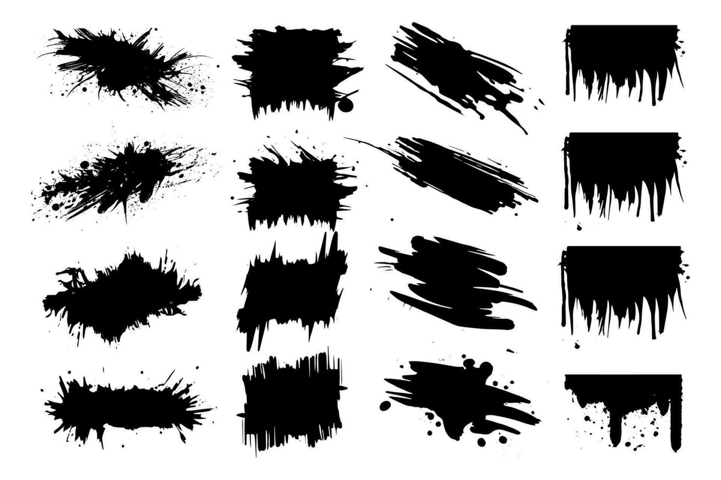 Farbe Tinte Bürste Schlaganfall Grunge Textur Sammlung. Hand Zeichnungen Grunge Tinte Spritzer Sammlung von anders Grafik Elemente. vektor