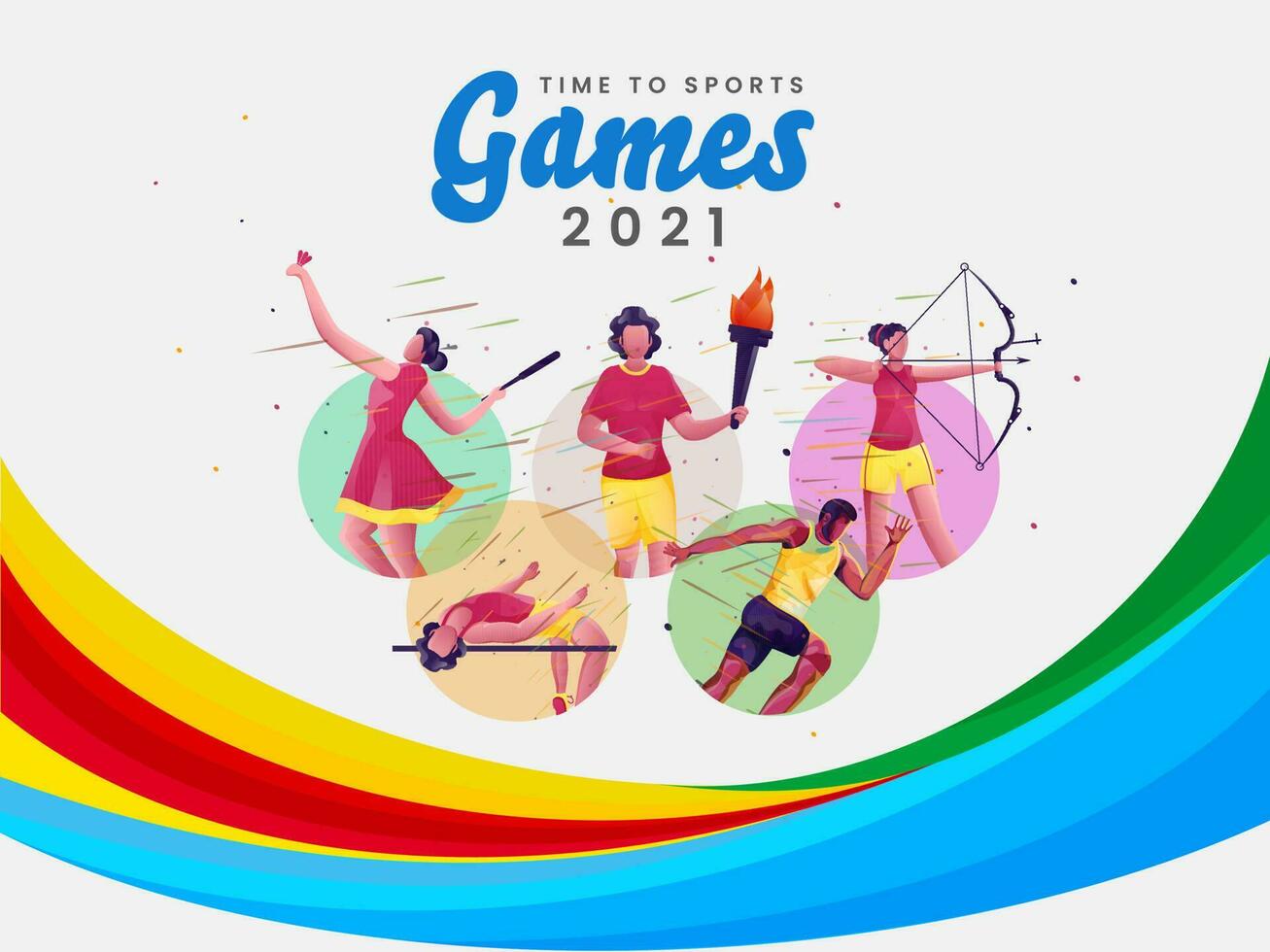 tid till sport spel 2021 affisch design med tecknad serie idrottare. vektor