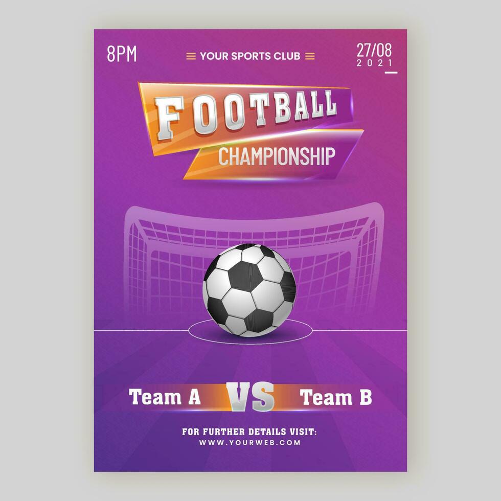 Fußball Meisterschaft Poster Design mit realistisch Fußball Ball. vektor