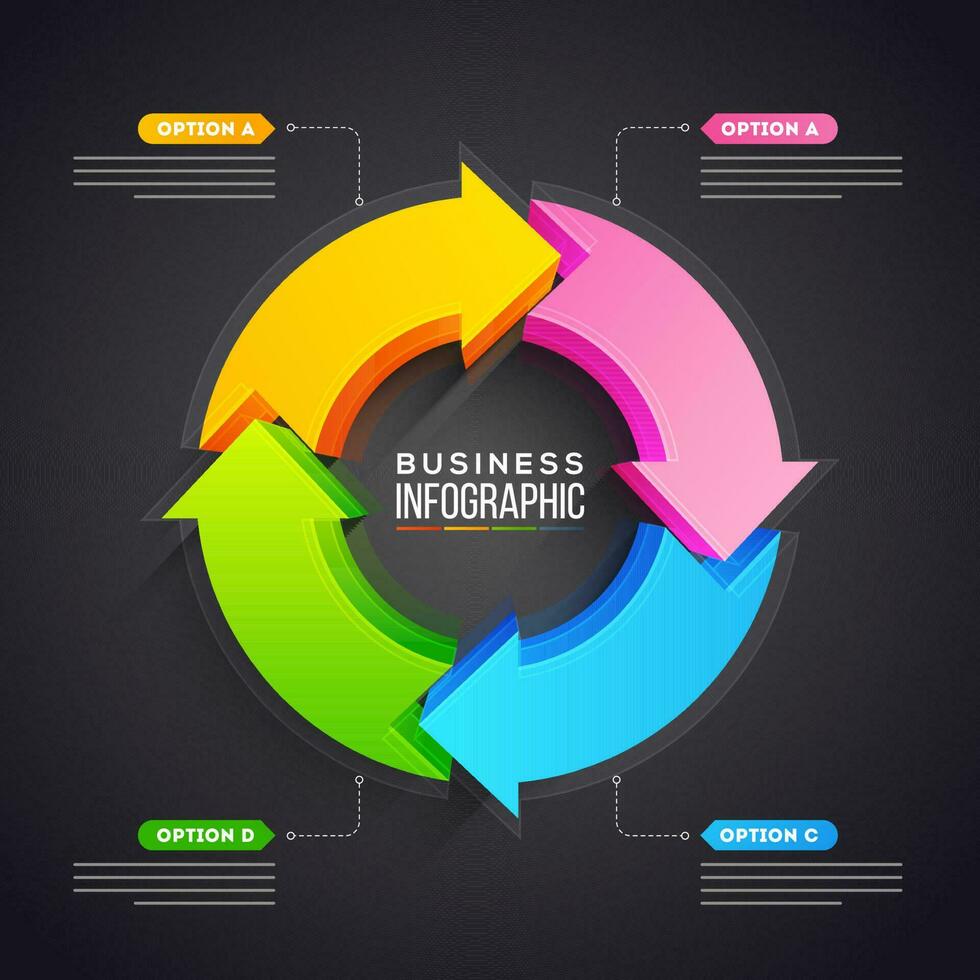 3d paj Diagram med fyra pil steg för företag infographics presentation och Rapportera. vektor