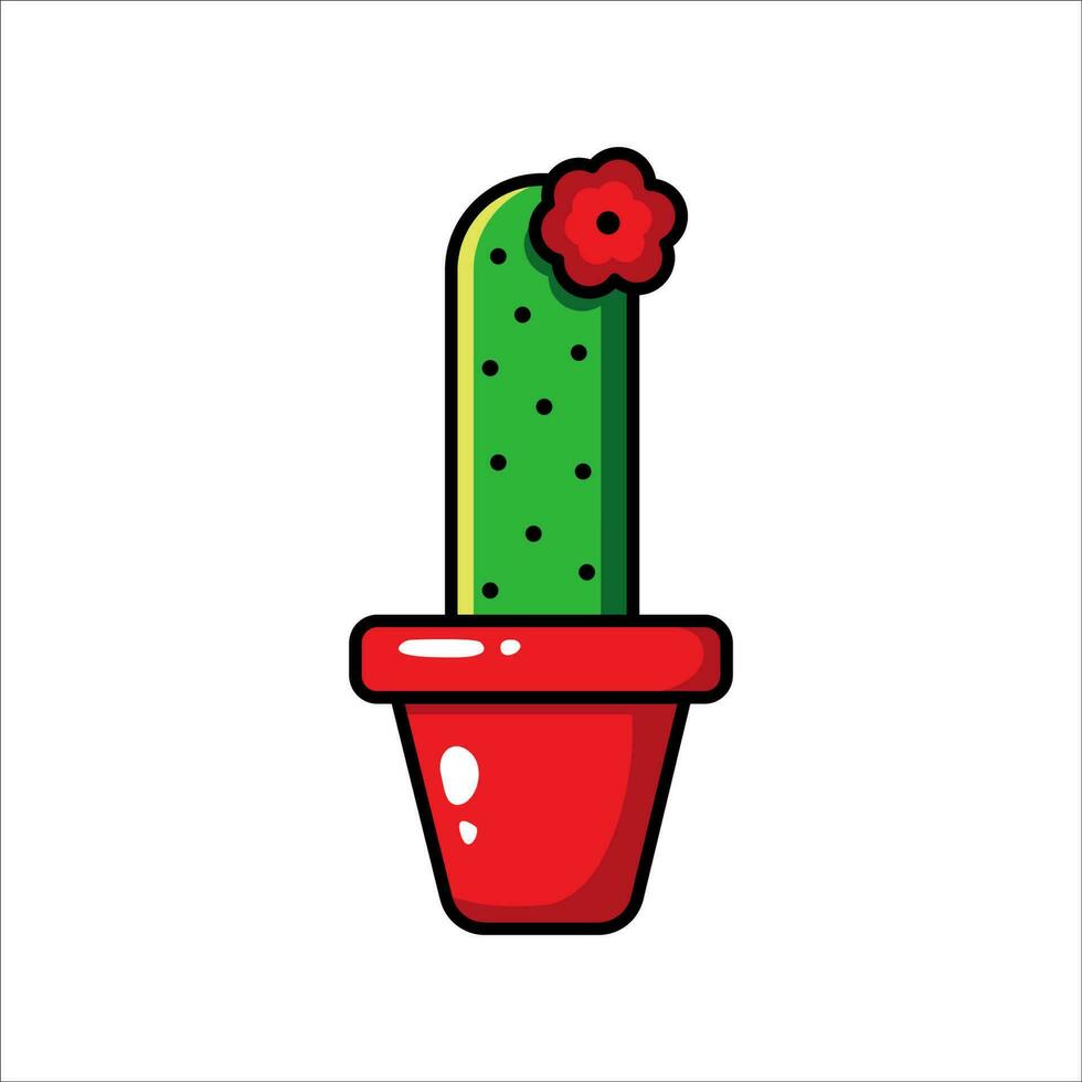 platt illustration av en grön blommande kaktus i en röd pott. vektor