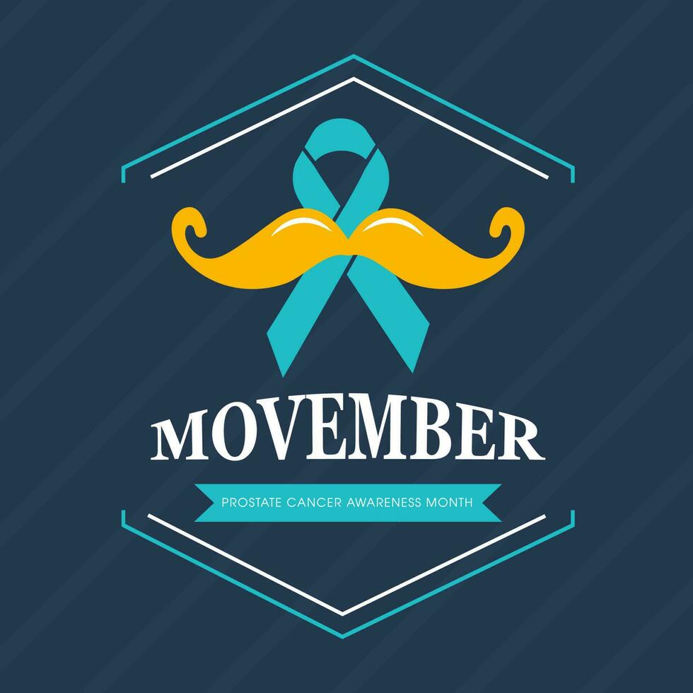 eben Stil Poster oder Vorlage Design mit AIDS Band und Schnurrbart auf Streifen Blau Hintergrund zum movember Prostata Krebs Bewusstsein Monat Konzept. vektor