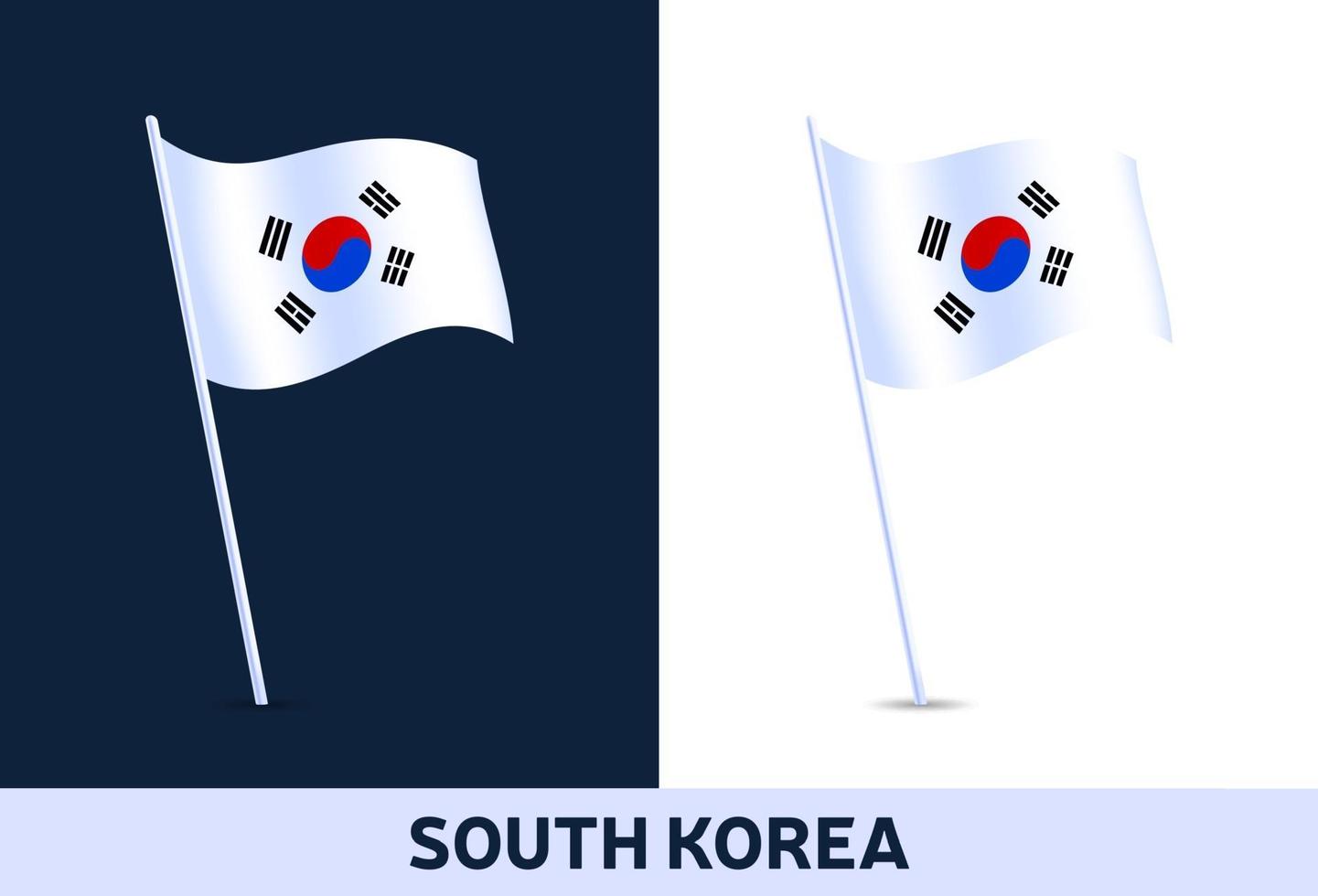 Südkorea Vektor Flagge. winkende Nationalflagge von Italien lokalisiert auf weißem und dunklem Hintergrund. offizielle Farben und Anteil der Flagge. Vektorillustration.