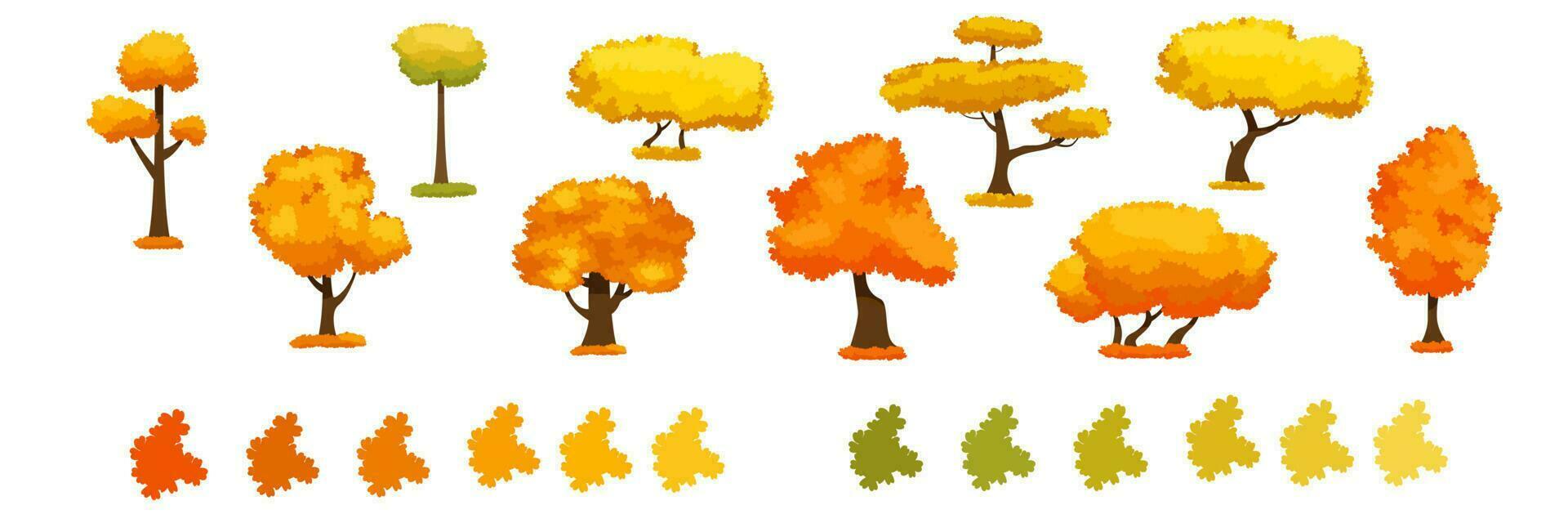 Sammlung von Herbst Bäume, isoliert auf Weiß Hintergrund. einfach Sammlung von Herbst Bäume von anders Formen. Vektor Illustration.