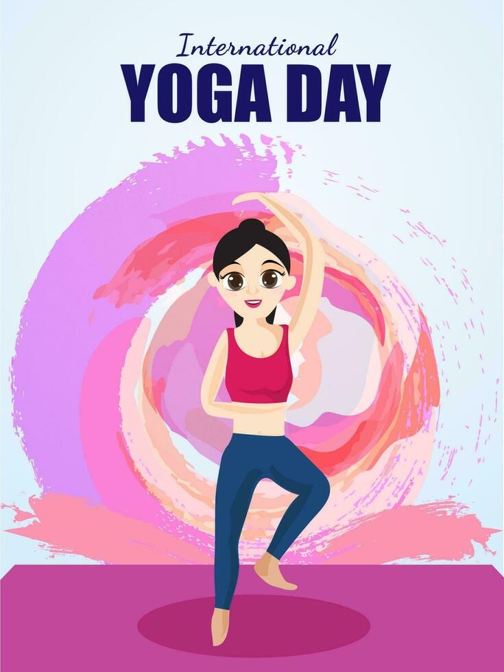 skön kvinna i yoga utgör för internationell yoga dag på Färg stroke bakgrund. vektor